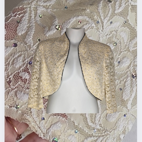 R&M Collection Tops - R&M Collection Lace Sequin Bolero Jacket Size 14 Vintage AT-1826